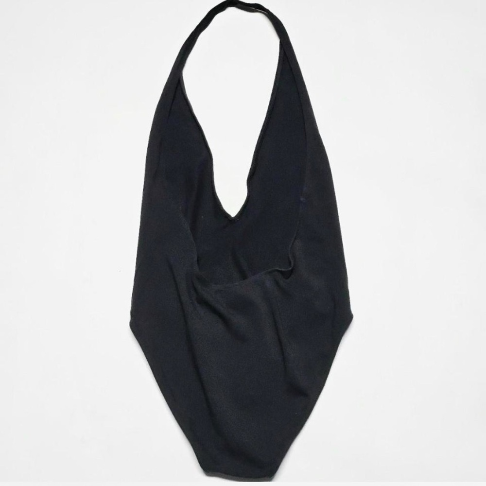 Victoria’s Secret Black Plunge Neck Halter Style Bodysuit, Size M - Picture 3 of 6